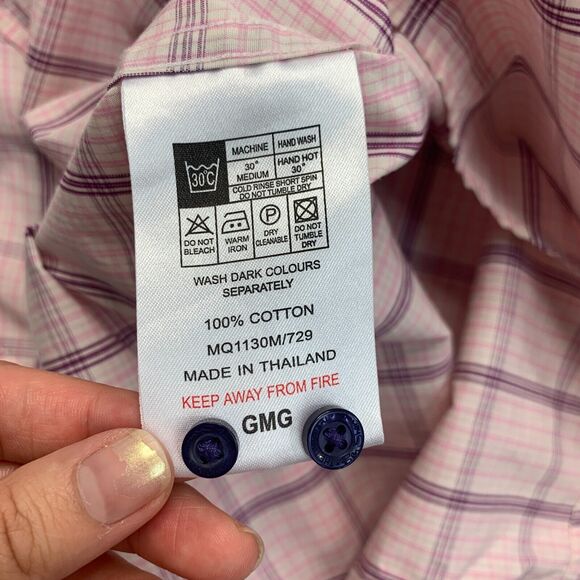 Ben Sherman Shirt Mens M Medium Pink Purple Button Up Windowpane Plaid Cotton - Picture 10 of 13